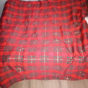 Plaid Red and Green Plaid With Golden Touch Tablecloth Vtg